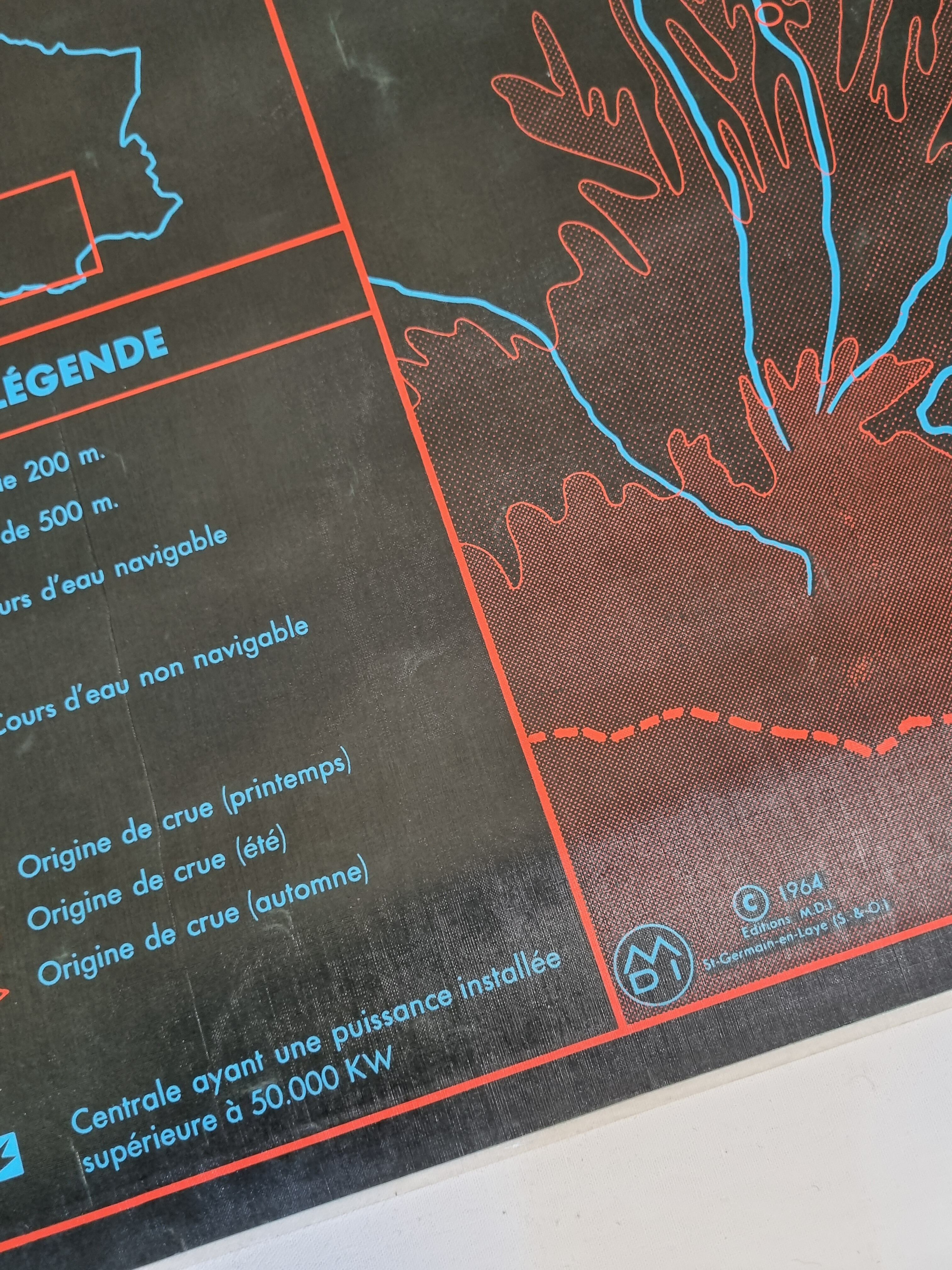 Pedagogical map MDI, 1964, reversible, "The Garonne and its tributaries", "The Loire and its tributaries"