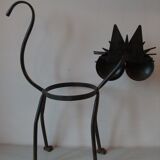 Old plant holder flower pot big cat forged metal deco outdoor winter garden