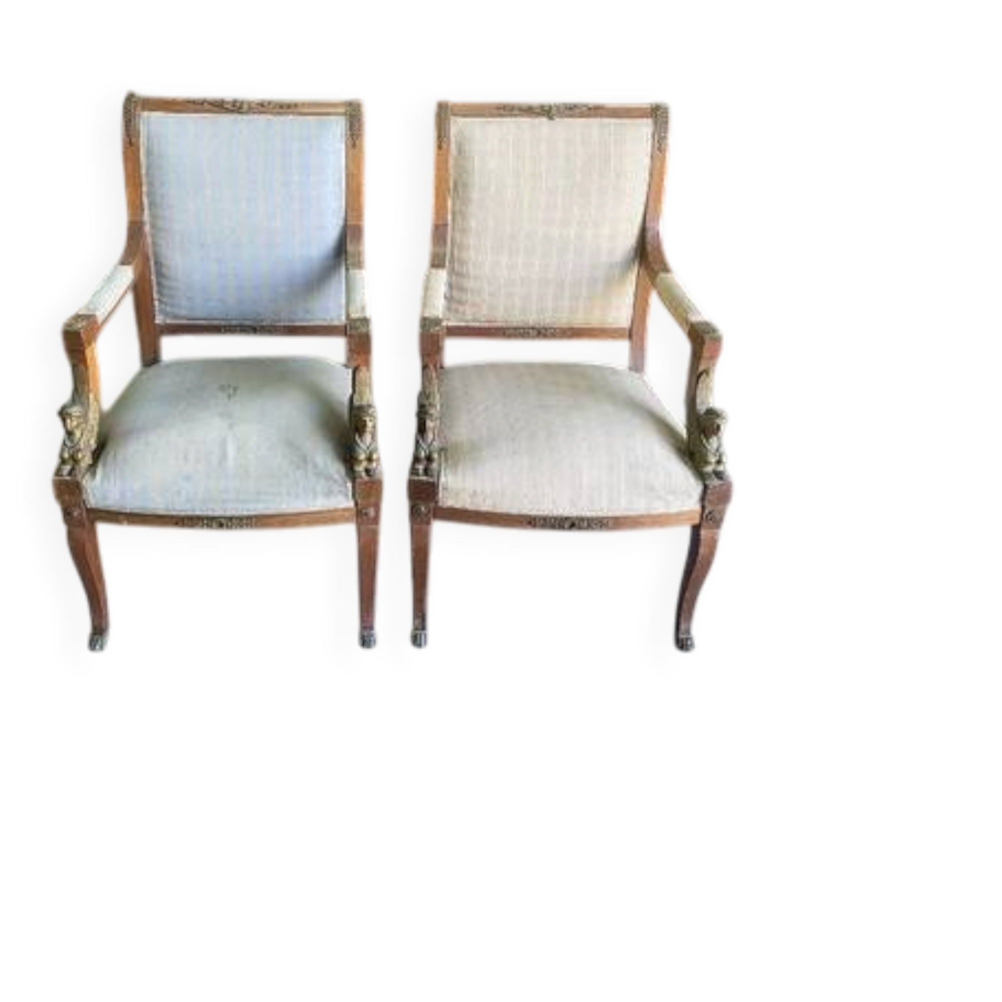 Paire de fauteuils en noyer style Empire retour d'Égypte