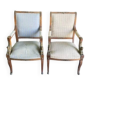 Pair of walnut armchairs in Empire style, Egyptian revival.