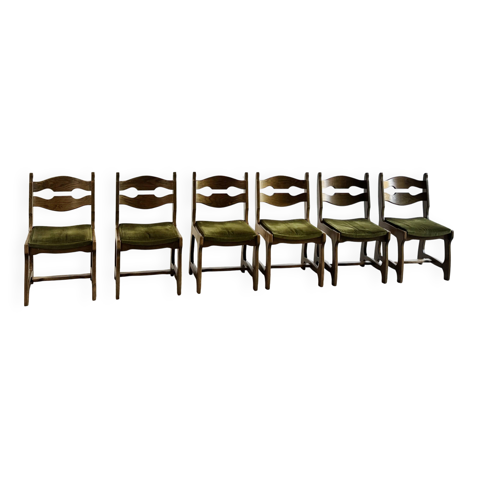 Dining Chairs in Wood and Fabric attributed to Guillerme Et Chambron, 1950s, Set of 6