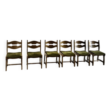 Dining Chairs in Wood and Fabric attributed to Guillerme Et Chambron, 1950s, Set of 6