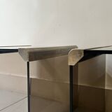 Design bedside table in metal & smoked glass, Roche Bobois 1970.