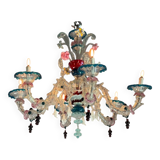 Rezzonico Venetian Chandelier in Multicolored Venetian Glass, 6 Light Arms