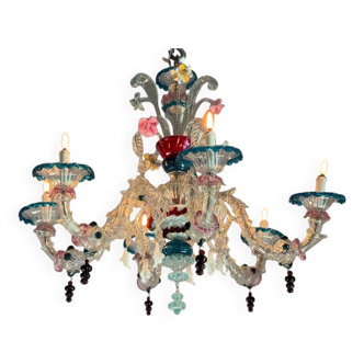 Rezzonico Venetian Chandelier in Multicolored Venetian Glass, 6 Light Arms