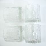 4 Hoya Mikasa Frostfire Molded Glass Whiskey Glasses, 1980s