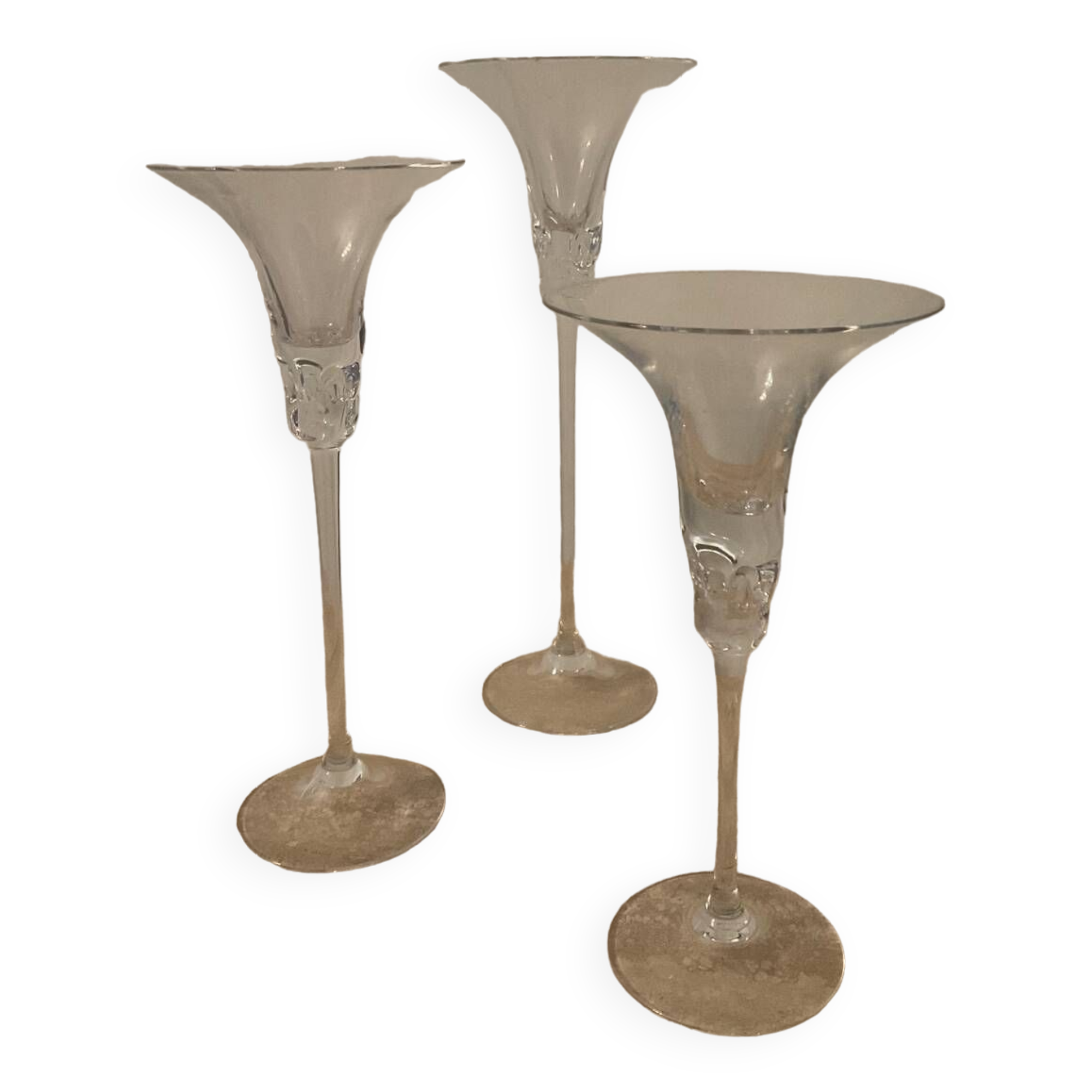 Trio of vintage glass paste candlesticks
