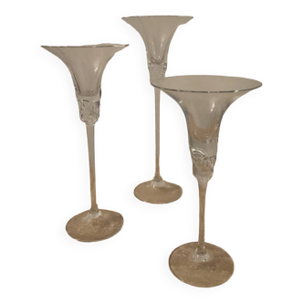 Trio of vintage glass paste candlesticks