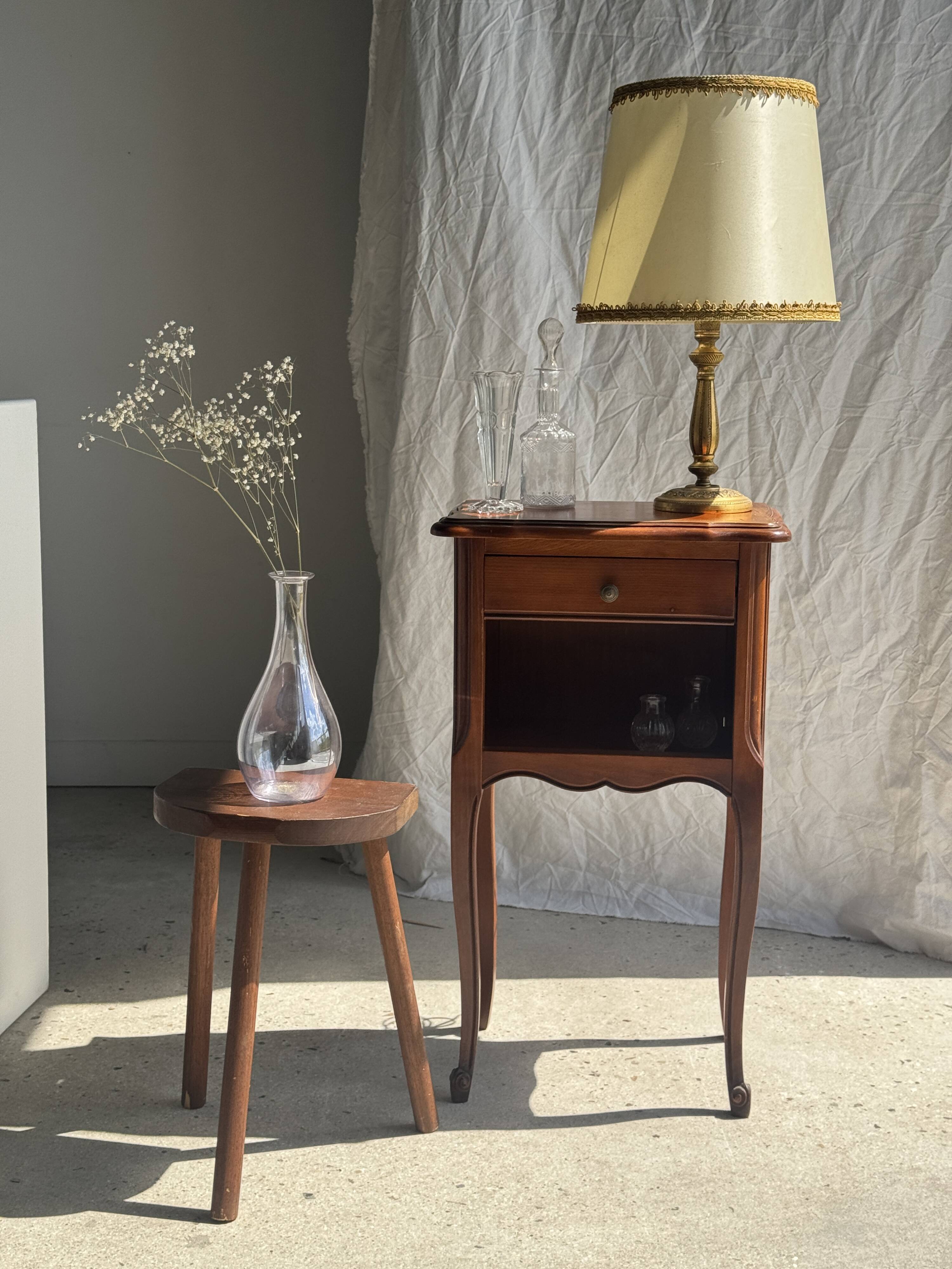 Classic wooden bedside table with drawer