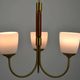 Scandinavian Modern Three-Light Pendant in Brass, Teak and Opaline Glass, 1960s