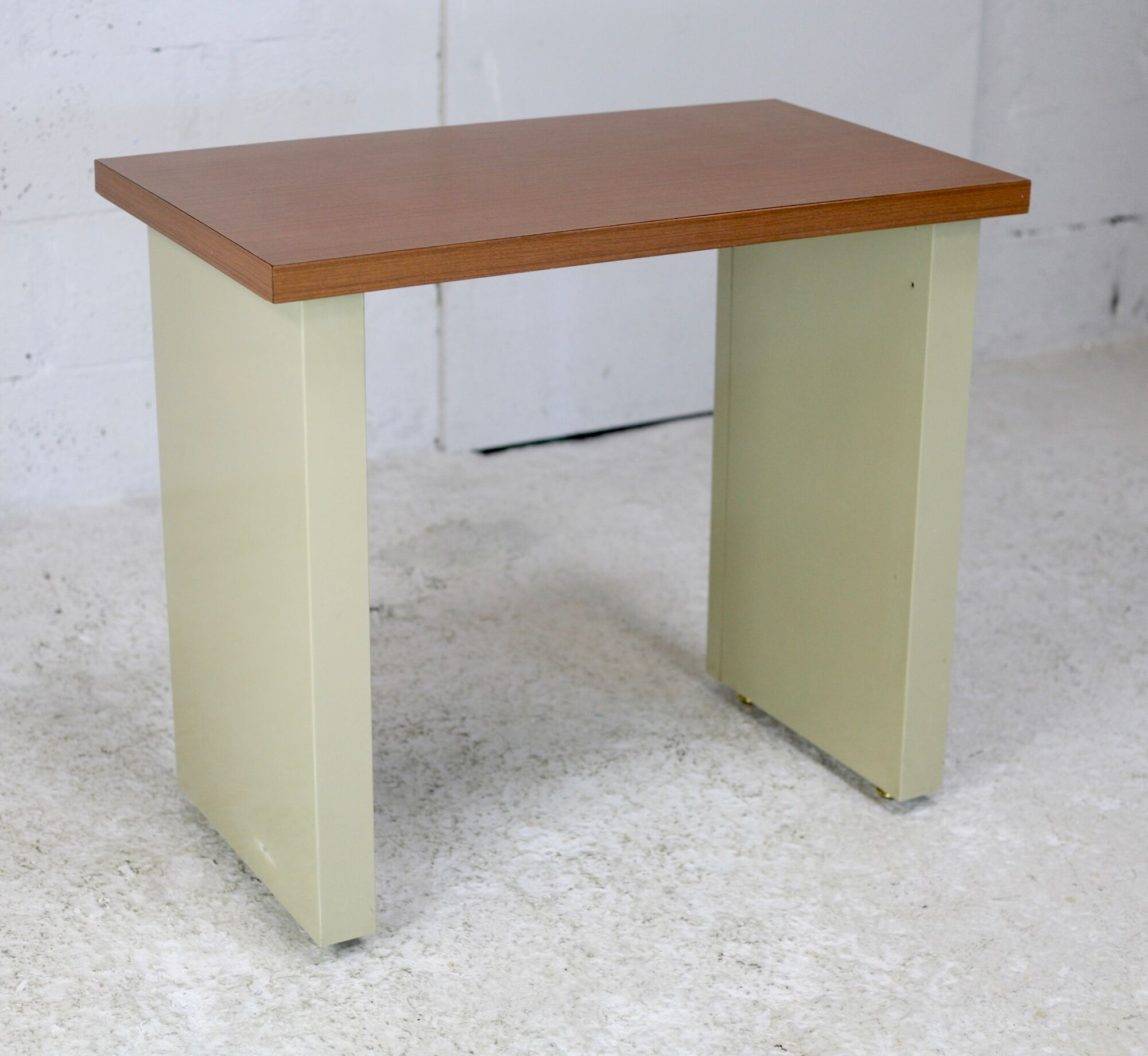 Minimalist desk, lacquered steel, formica top. France, circa 1970