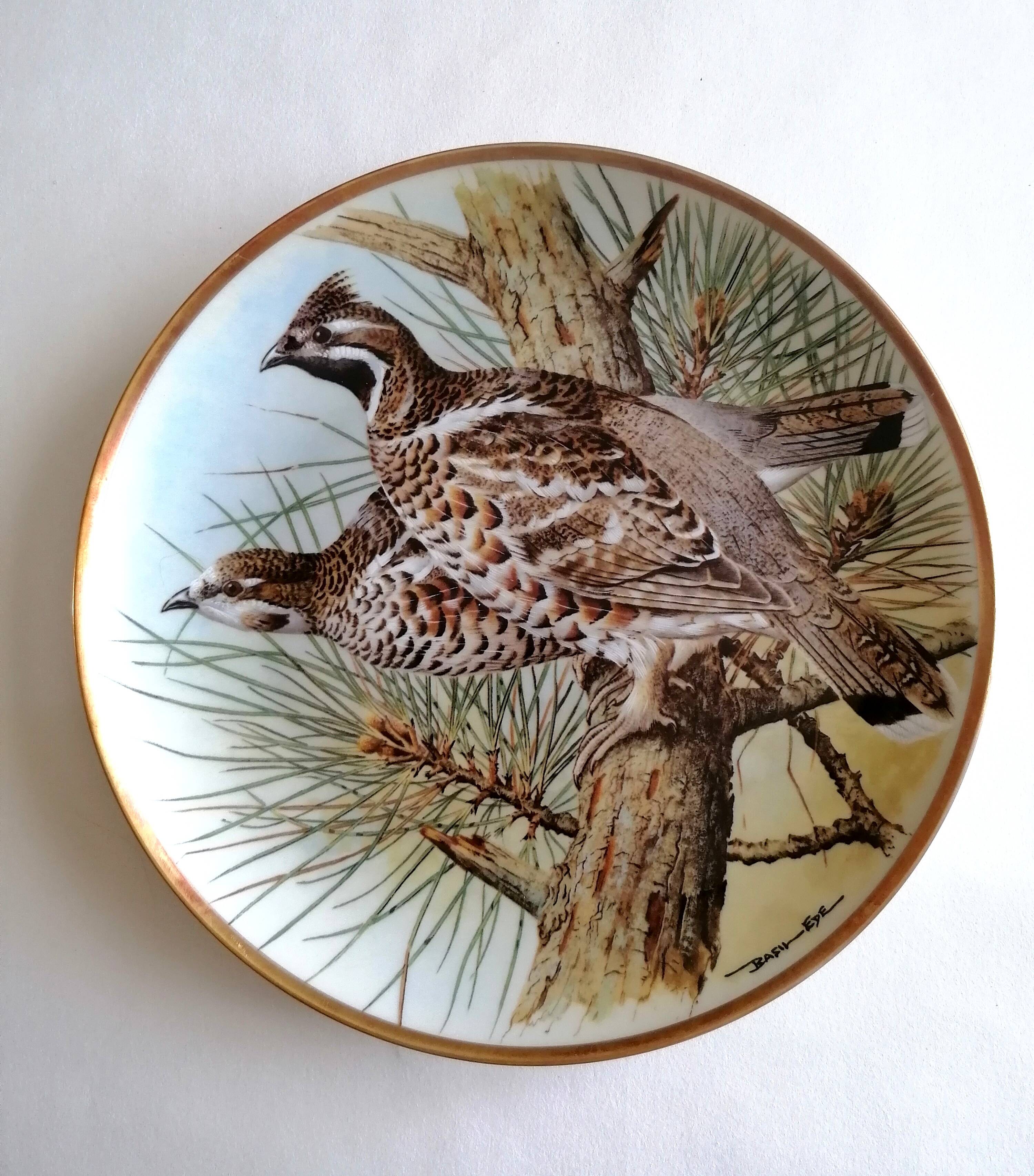 Porcelain plate Limoges collection birds Hazel Grouse