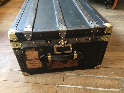 Old wooden brass leather trunk