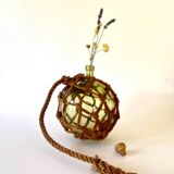 Glass and rope hanging vase