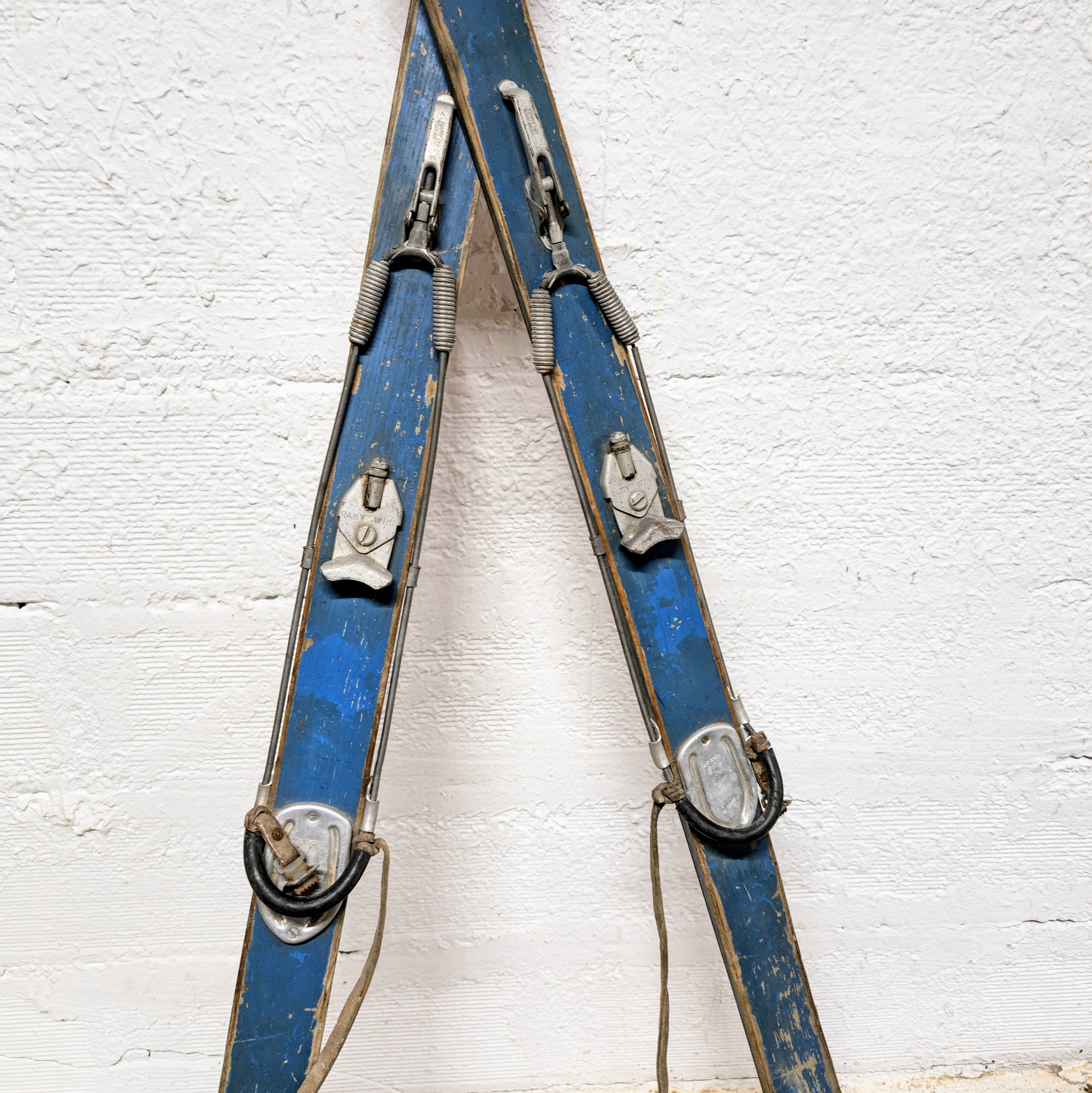 Pair of old wooden skis