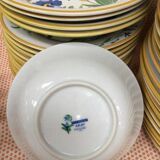 Service Assiettes Pier Import Japon modèle Ara, décor perroquet et fleurs exotiques des années 80