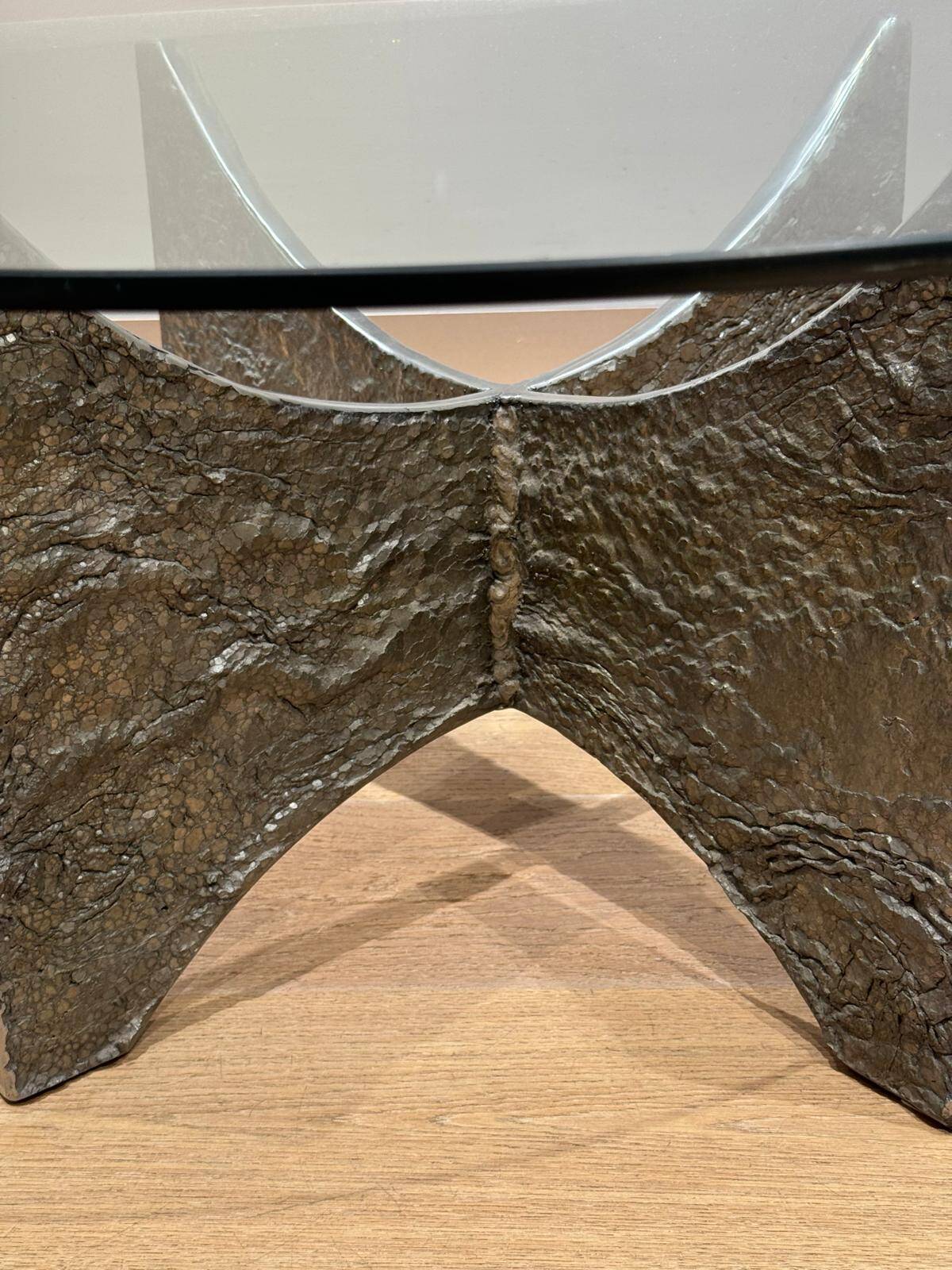 Brutalist coffee table in aluminium and glass