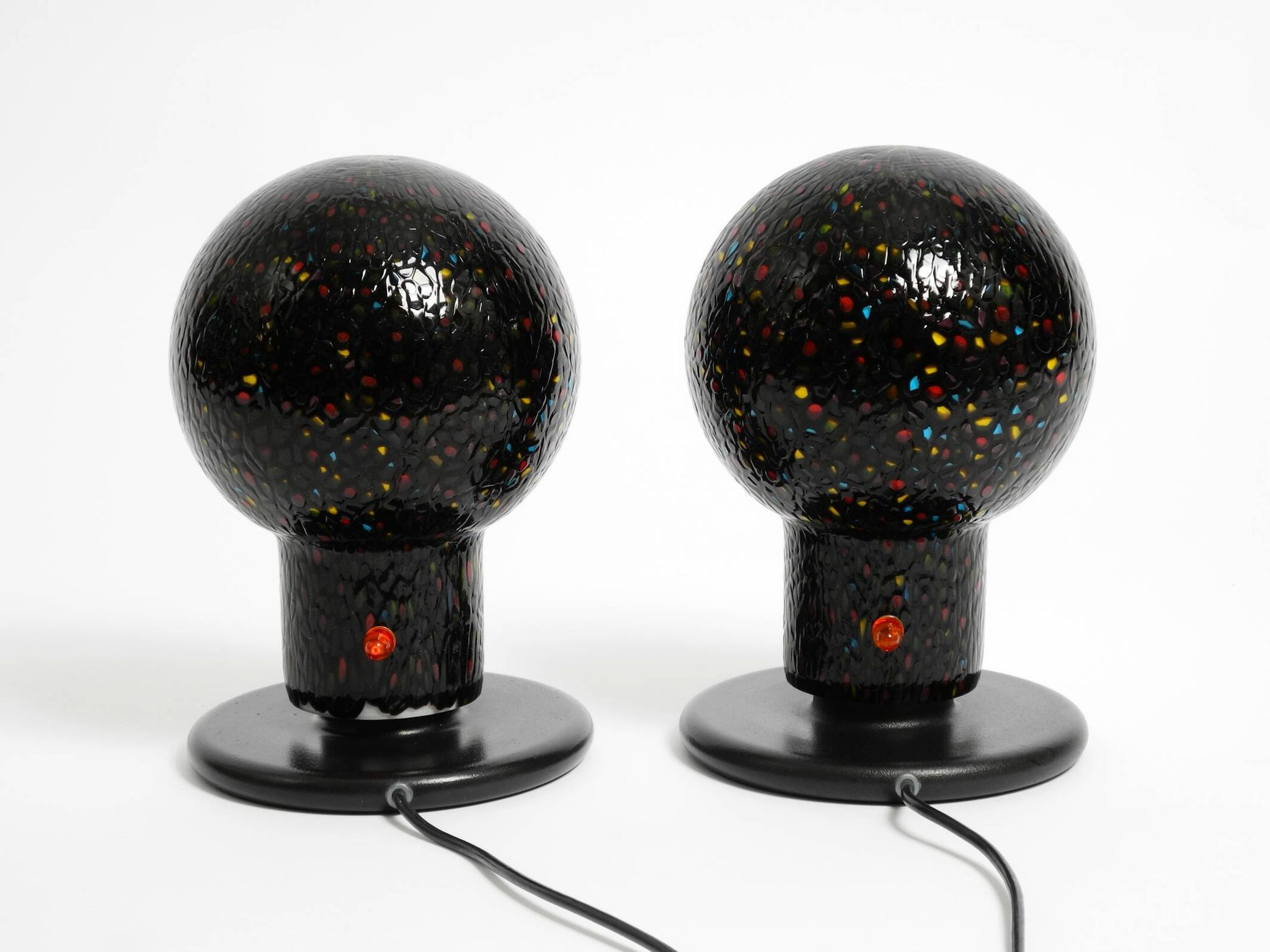 Pair of large 1980s Italian table lamps made of colorful multi-layer Murano