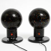 Pair of large 1980s Italian table lamps made of colorful multi-layer Murano