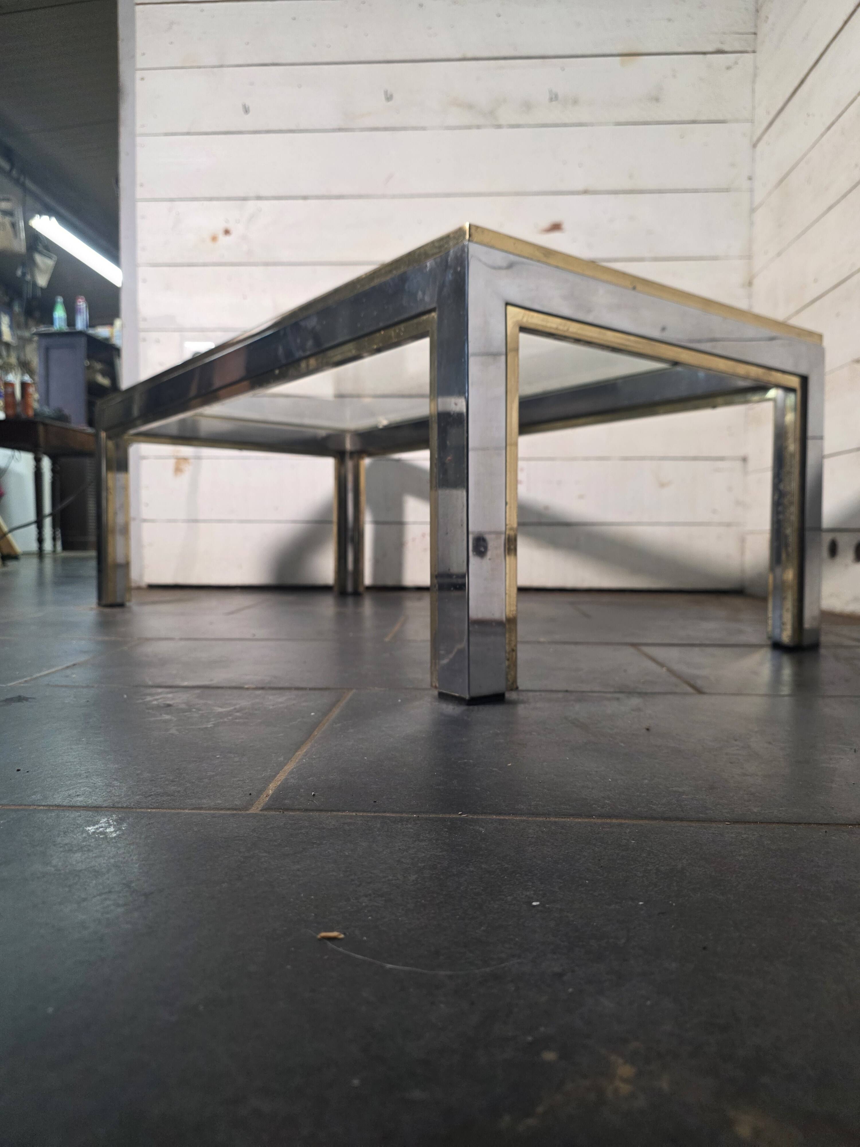 Chrome and gold metal coffee table by Romeo Rega from the 1970s.