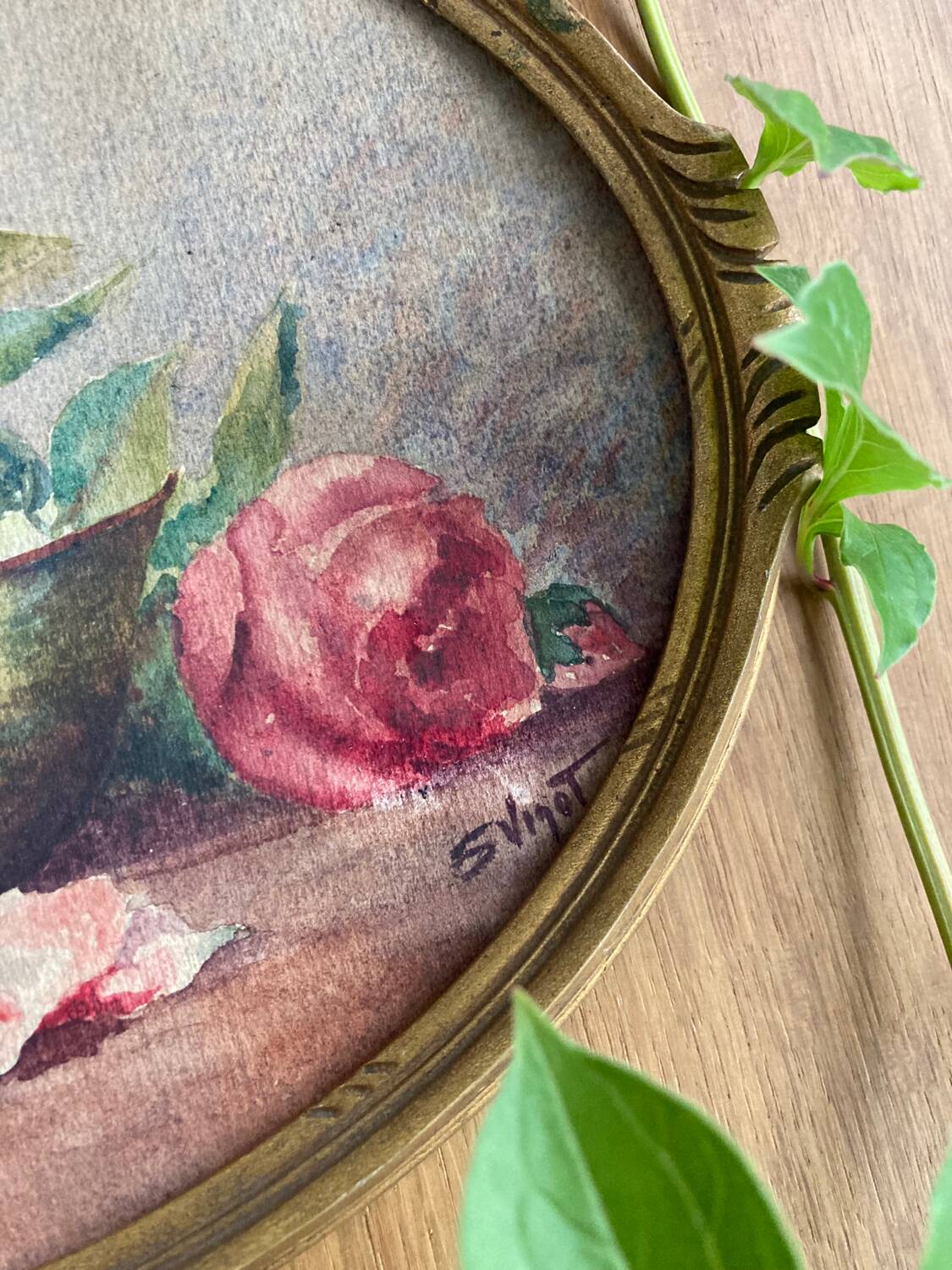Framed watercolor “Roses” from the 20s/30s