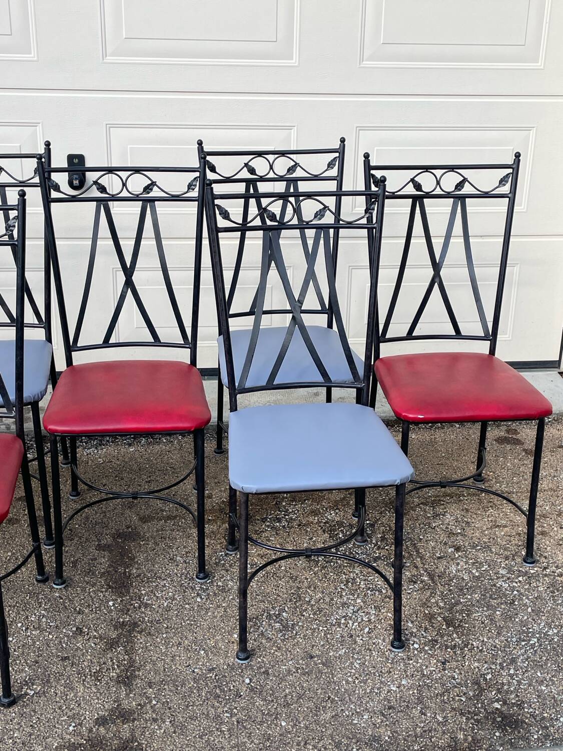 Glass and iron table with two side tables and 8 chairs