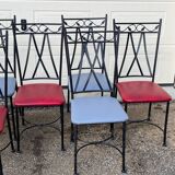 Glass and iron table with two side tables and 8 chairs