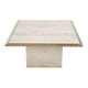 1970s square coffee table in travertine and brass