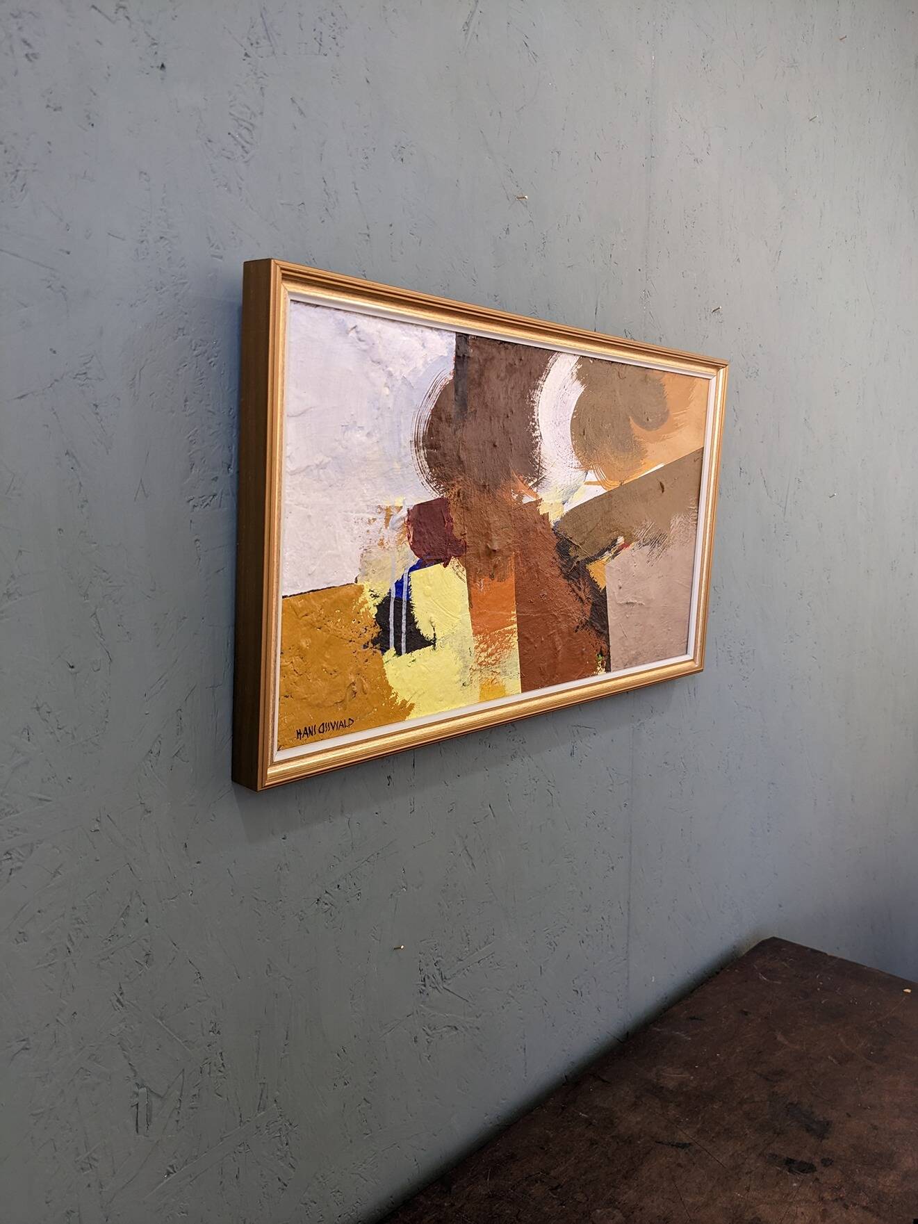 Mid-Century Modern Swedish "Autumn Rhapsody" Vintage Abstract Oil Painting, Hans Osswald