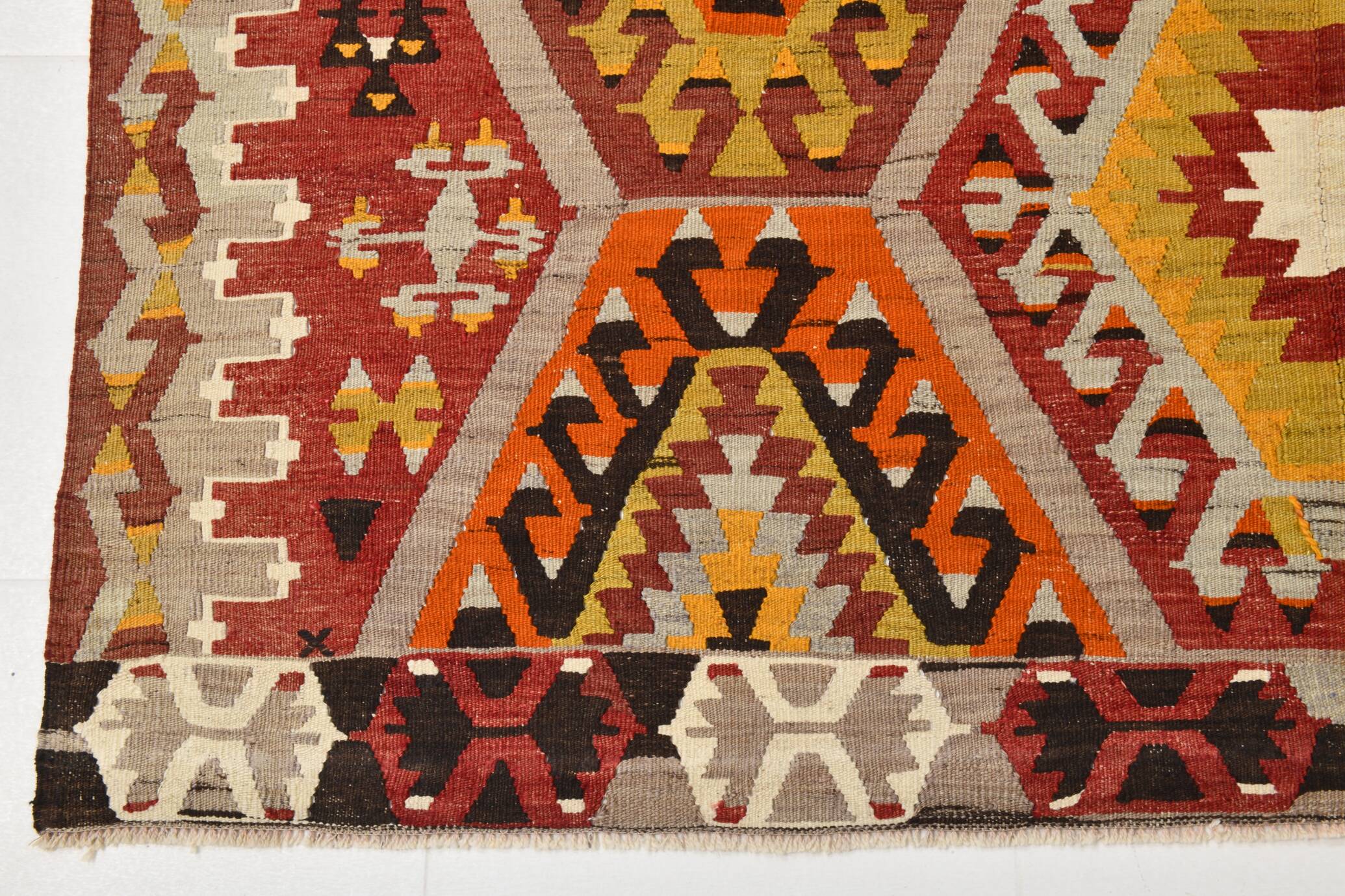 6x9 Large Geometric Style Multicolor Style Wool Vintage Kilim Rug,182x283cm