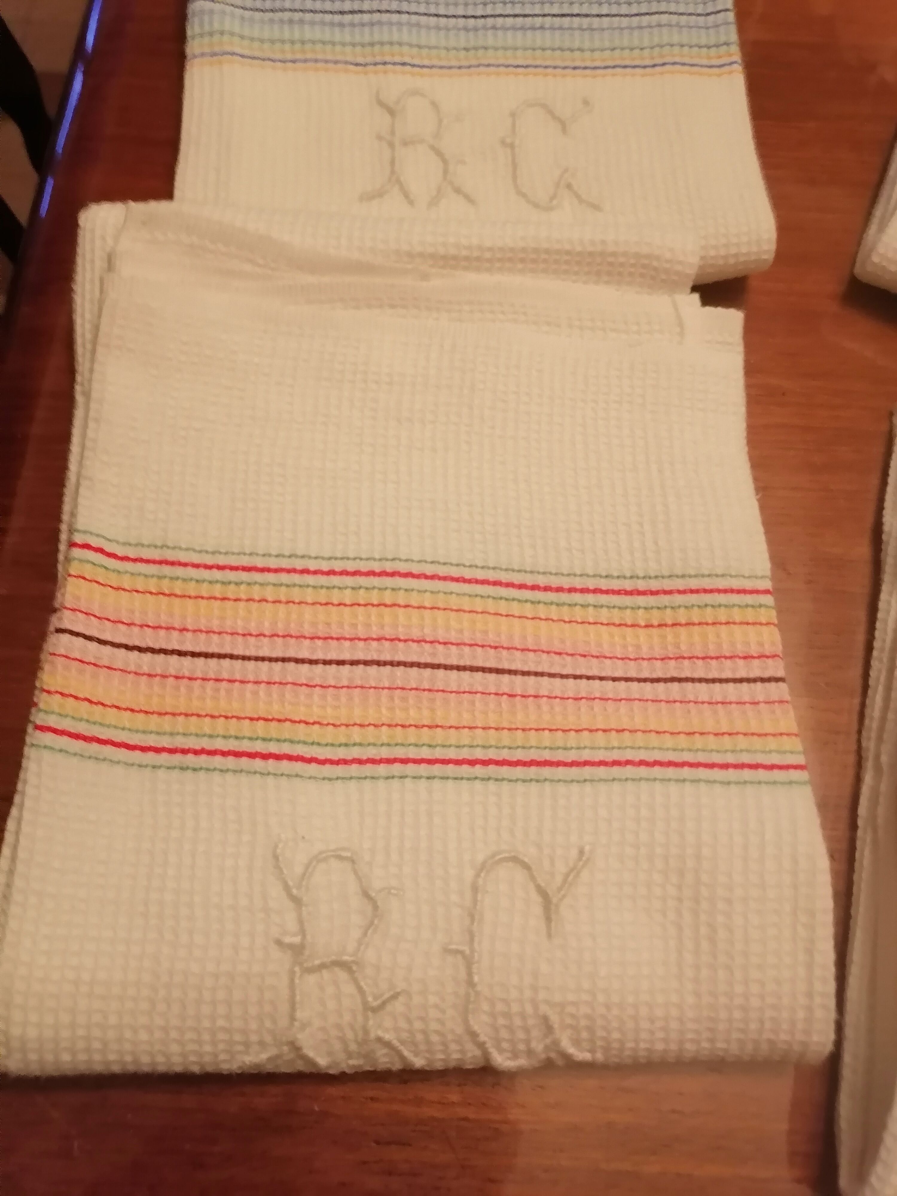 Lot 6 towels toilet honeycomb white 1900.1930 embroidered