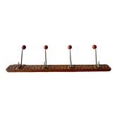 Vintage carved wooden wall coat rack - 4 red balls
