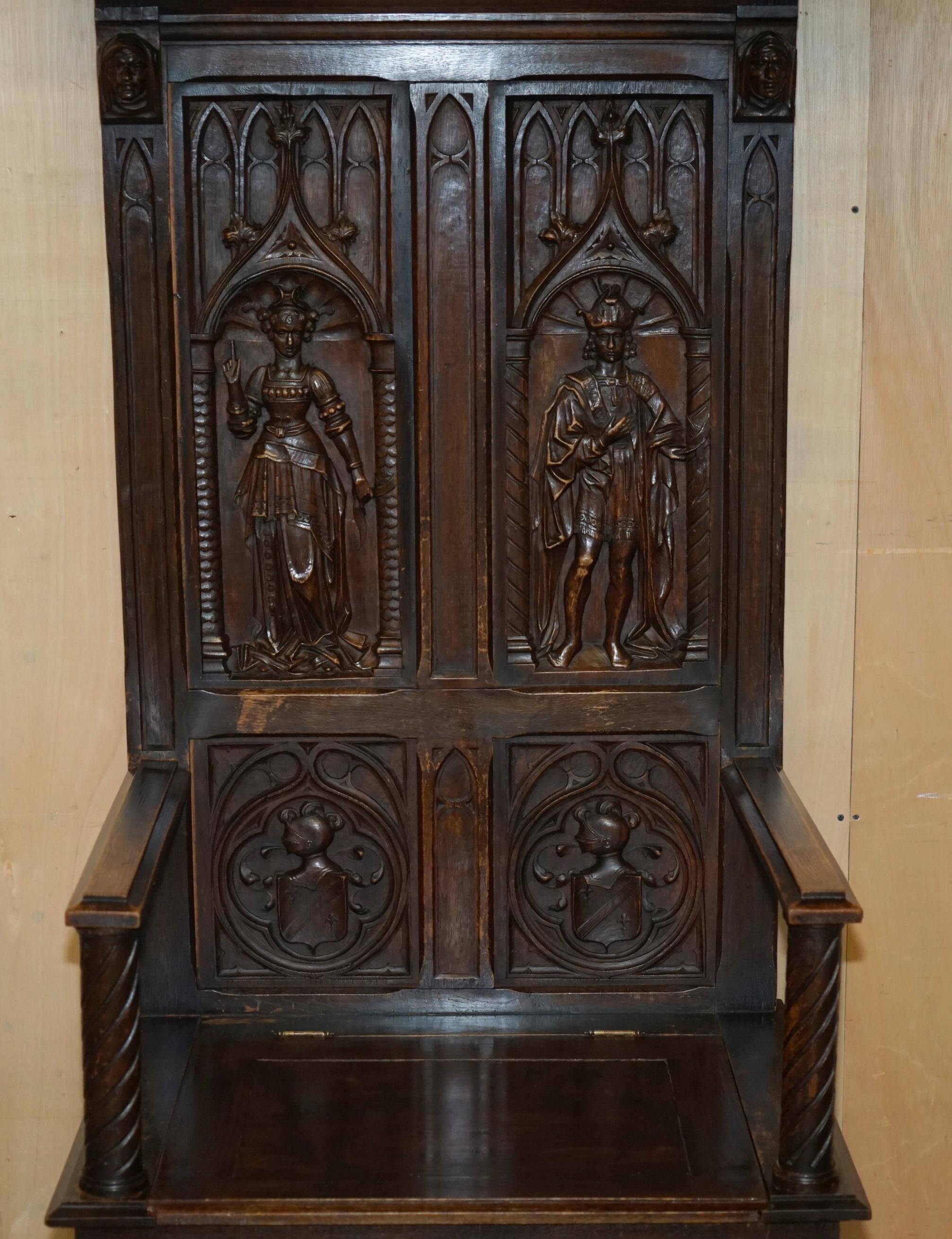 Gothic Jacobean hall chair finely carved from the Victorian era around 1860.