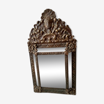 Nineteenth century parecloses mirror in brass and wood 32x60cm