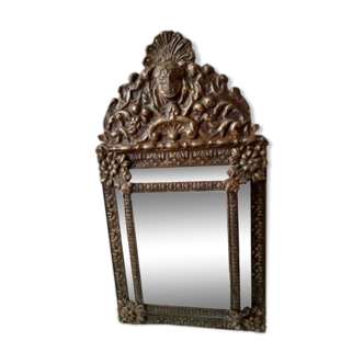 Miroir parecloses XIXe en laiton et bois 32x60cm