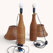Pair of Table Lamps in Handwoven Wicker and Rattan, France, 1960s