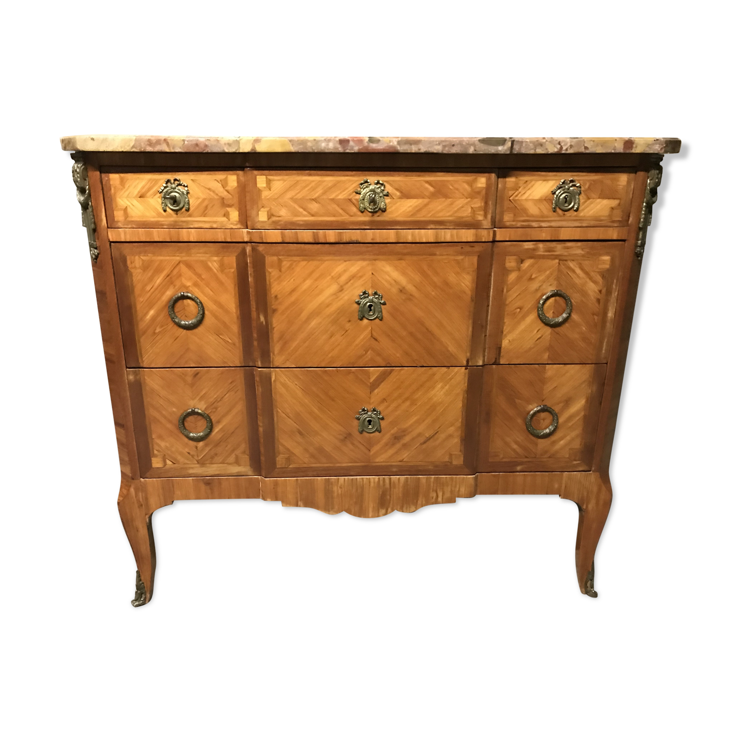 Transition chest of drawers 1900 inlaid with marquetry
