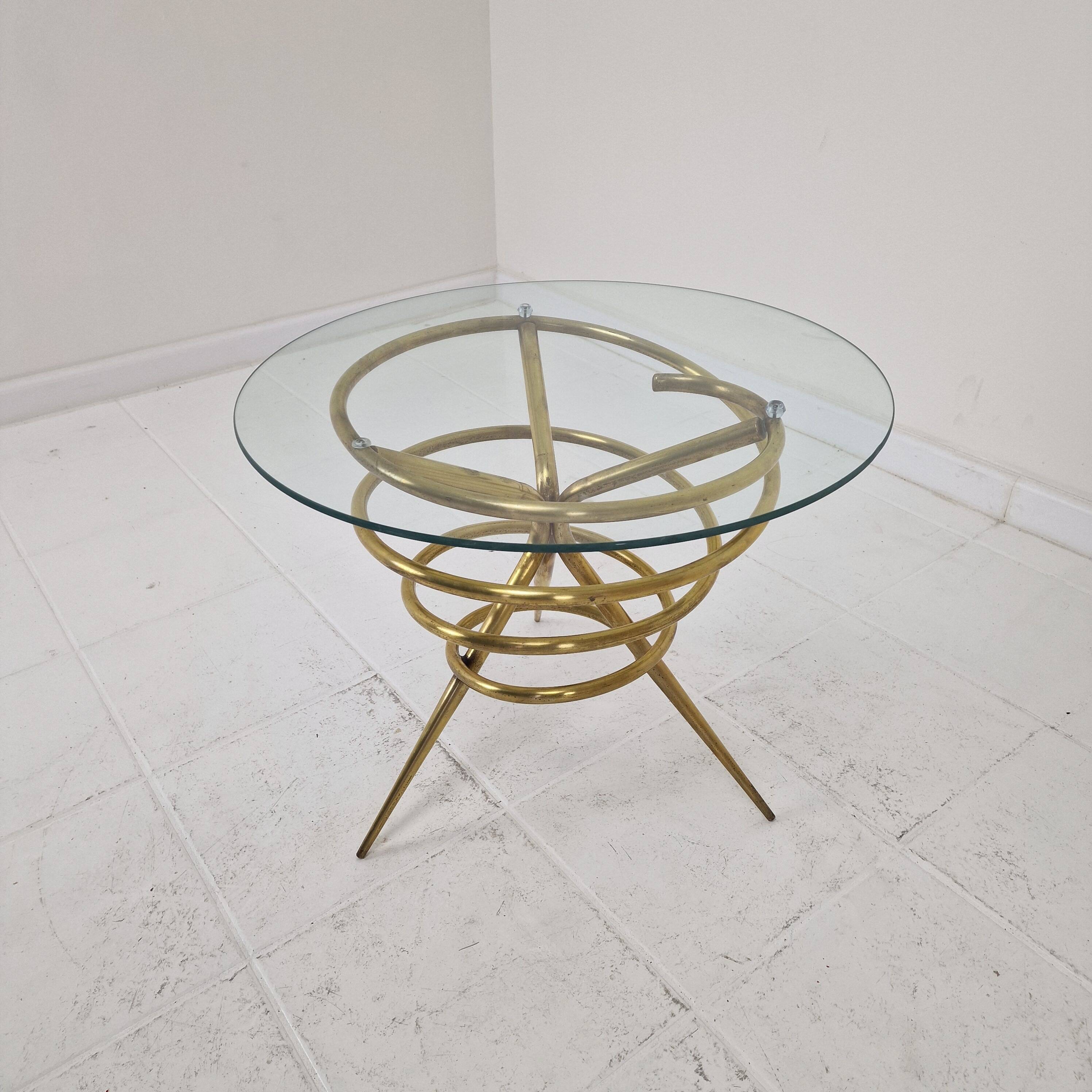 Elegant Italian Mid-Century Side Table with Sculptural Brass Base, 1970's