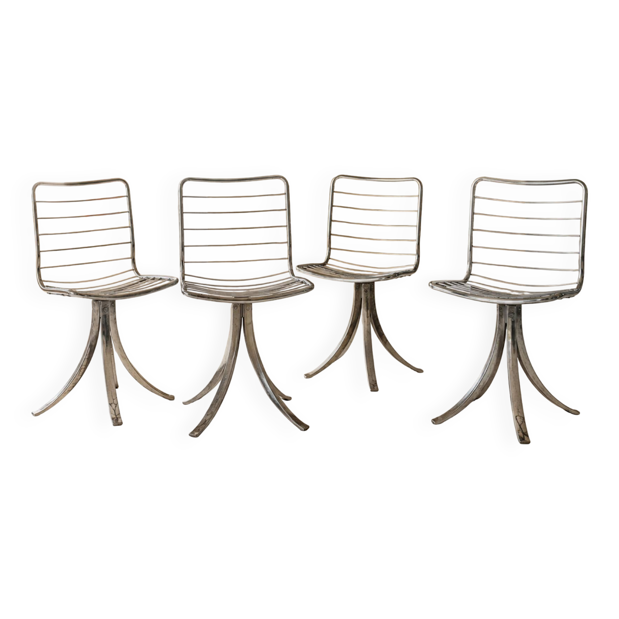 Set of 4 vintage swivel chairs in chrome metal – 1970s Ensem