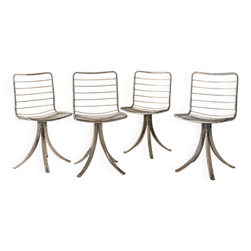 Set of 4 vintage swivel chairs in chrome metal – 1970s Ensem