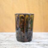 Vase grès vernissé à coulures, vase signé vintage, pot à fleurs