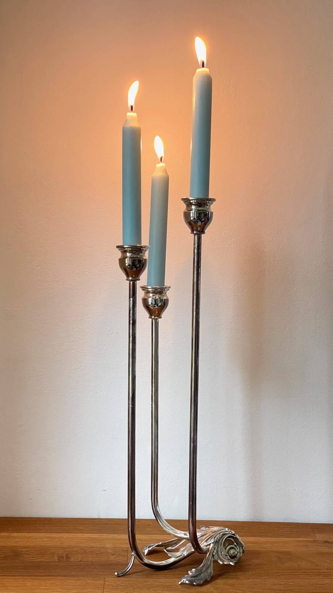 CANDLE HOLDER 3 Lights METAL Patinated Chrome