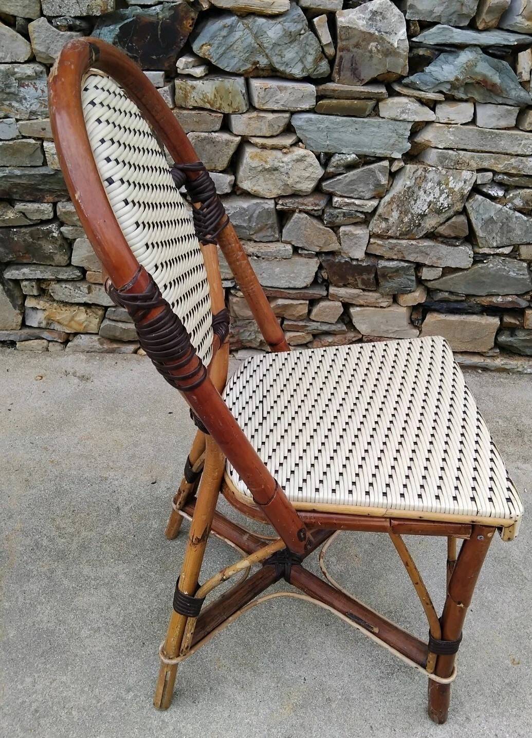 Pair of Vintage Wooden and Woven Plastic Bistro Chairs