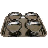 Set of 4 ice cream cups, stainless steel, dessert cups on foot with tray