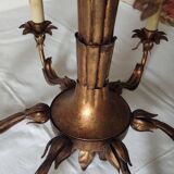 Vintage 1970s gold-tone metal palm tree chandelier with 6 arms