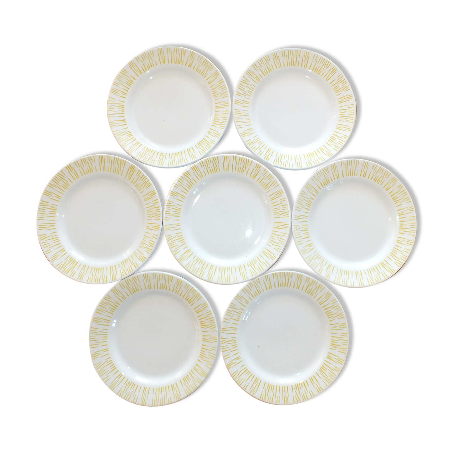 7 dessert plates 50s zebra yellow décor