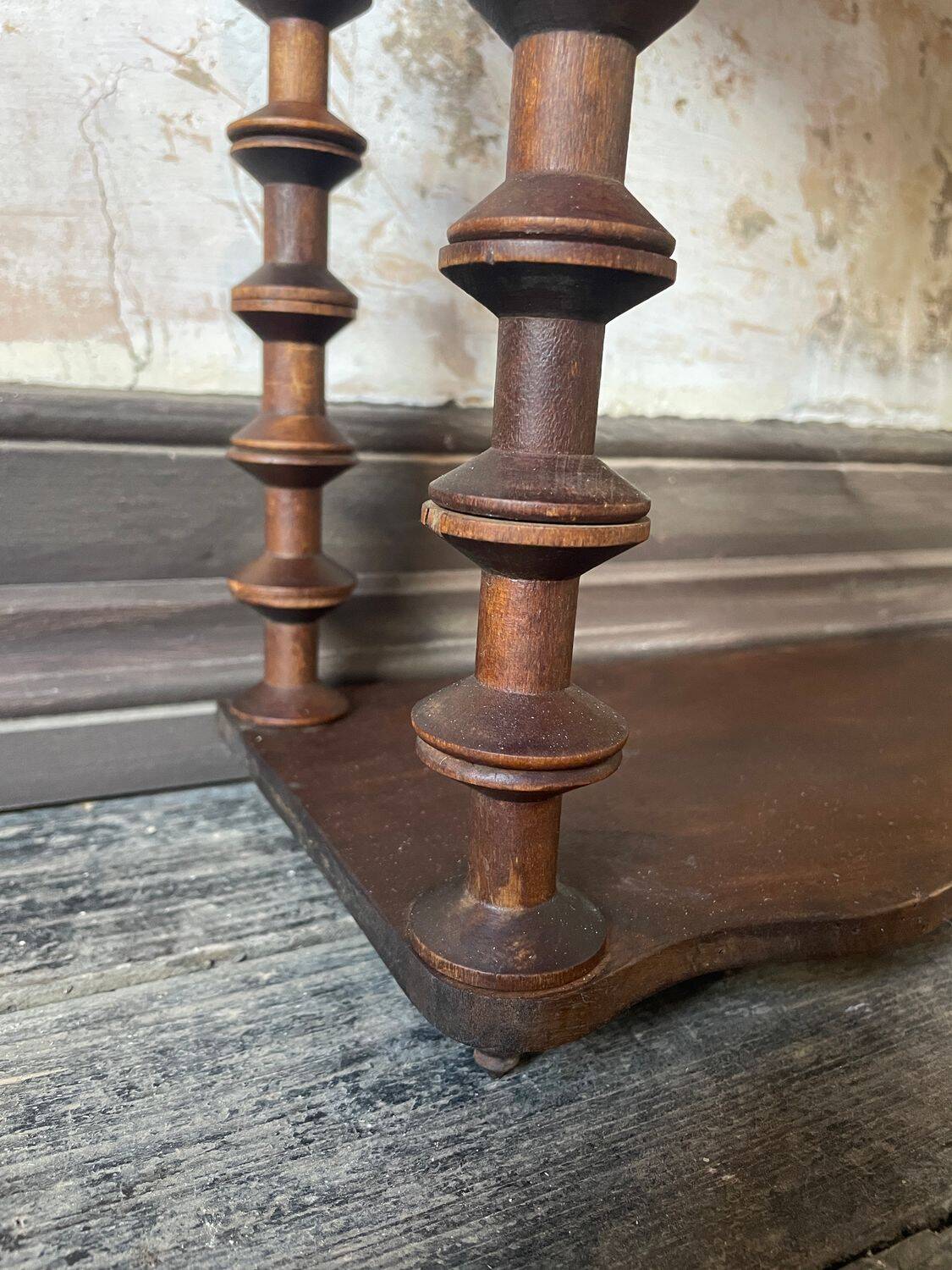 19th Century Original French Bobbin Turned Wooden Shelving Unit, Two Tier D