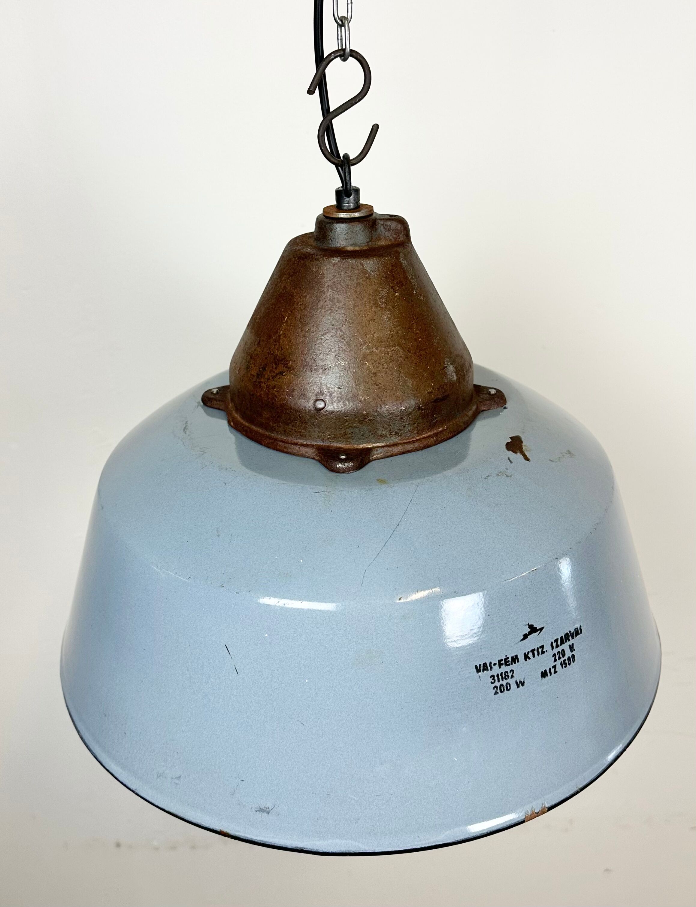 Industrial Grey Enamel and Cast Iron Pendant Light, 1960s