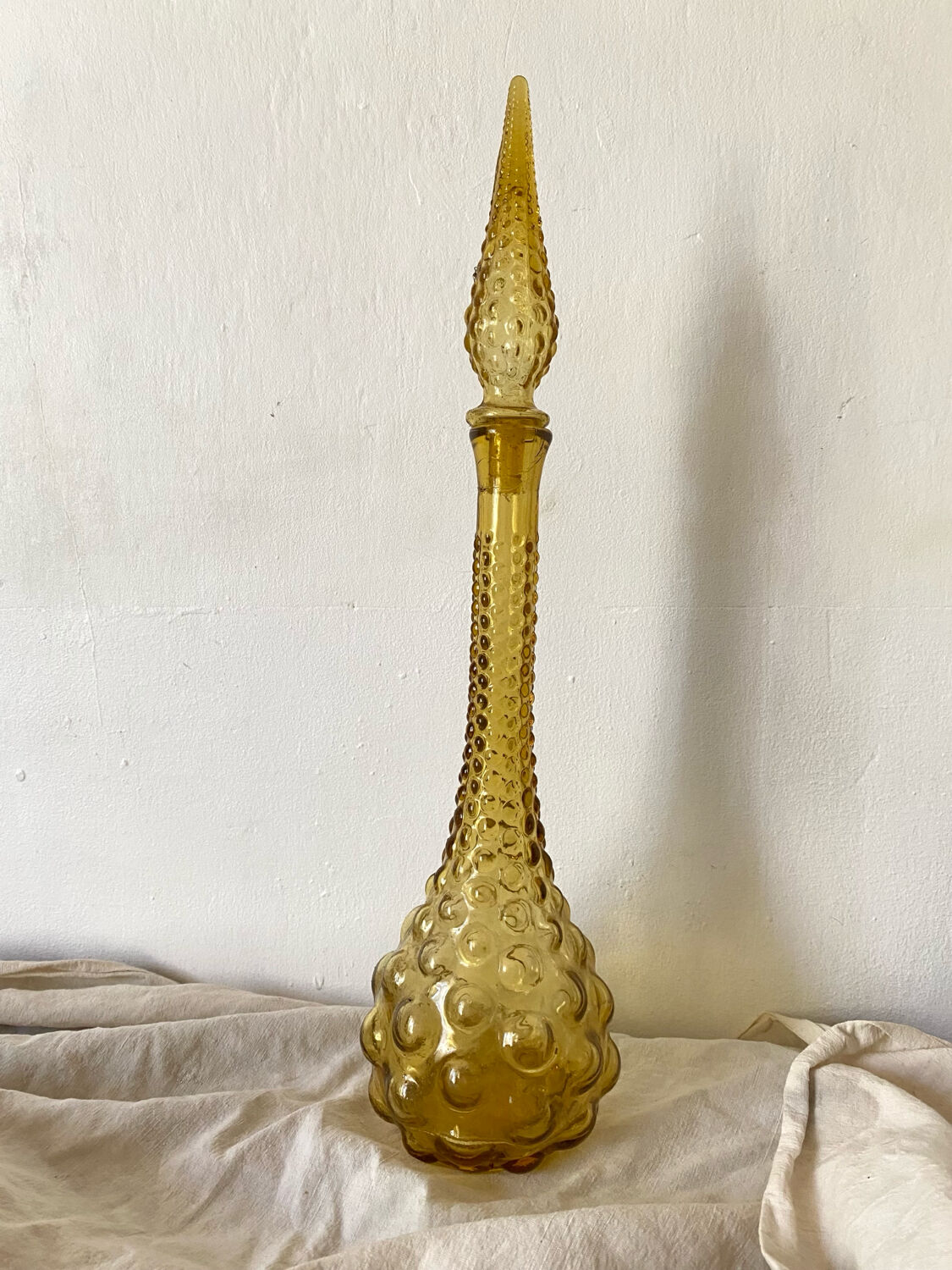 Carafe italienne Empoli verre ambre bulles , 1970