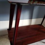Vintage TV table with casters and 2 shelves years 60 varnished